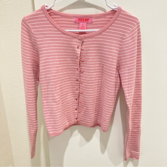 Coco And Shay Sweaters - Pink striped cardigan sweater